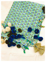Embellished Cotton Stole - Sea Green Floral