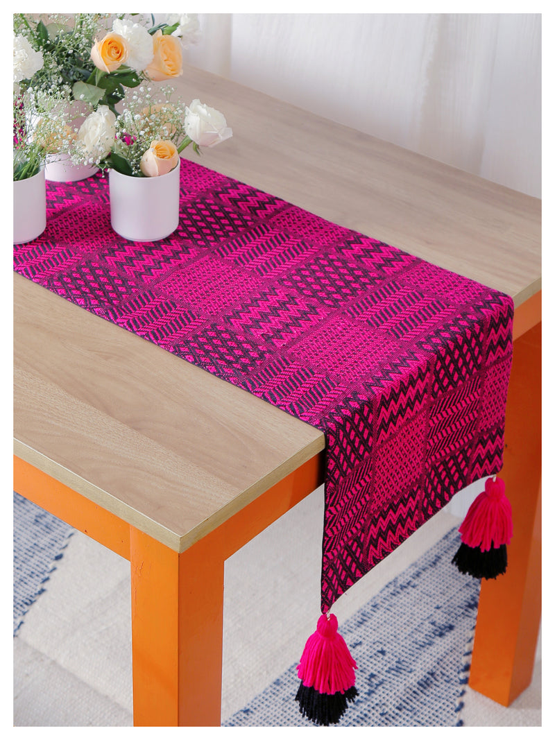 Fuchsia and Black Patterned Table Runner