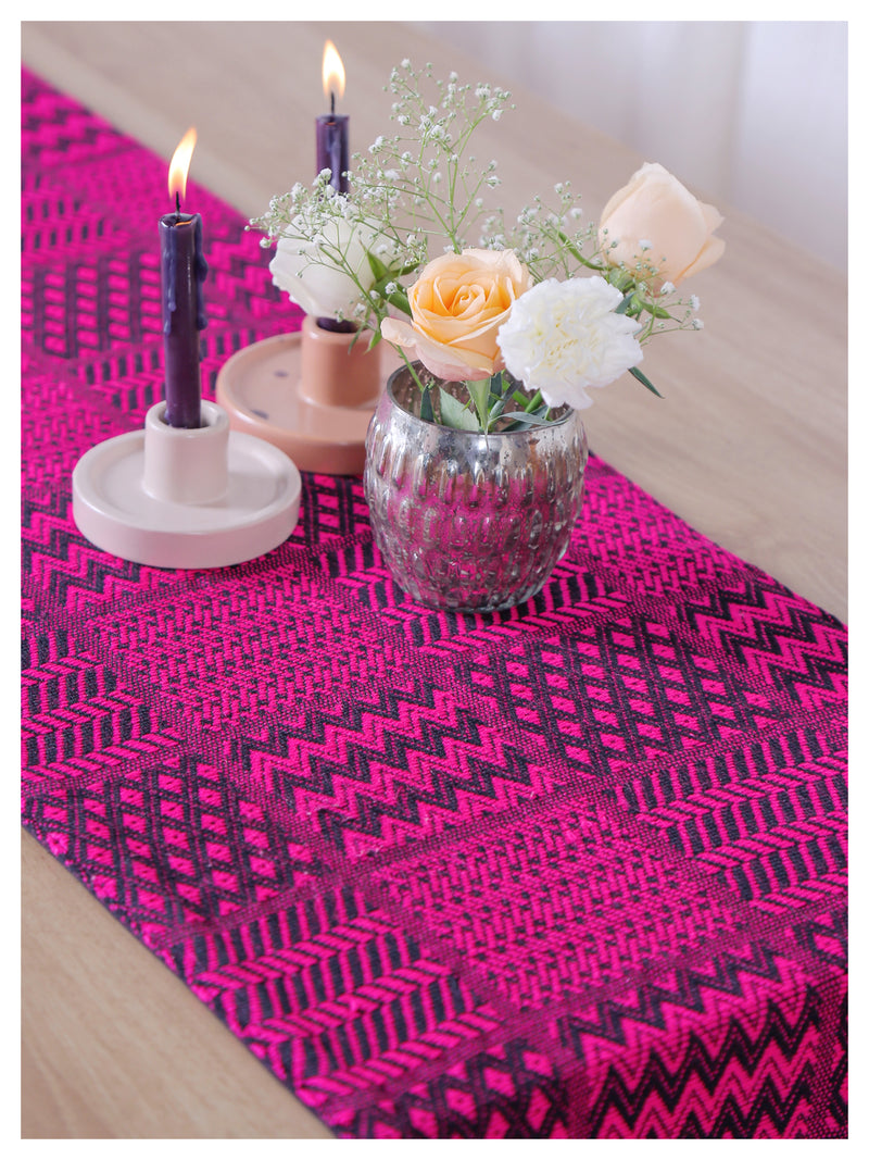 Fuchsia and Black Patterned Table Runner