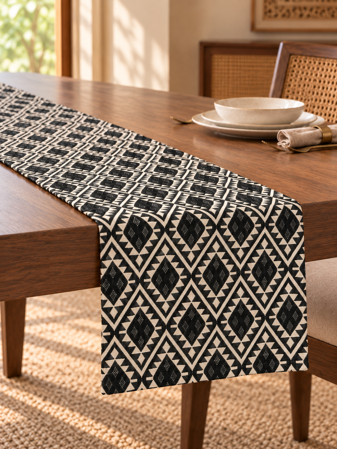 Nomad Table Runner – Black & Ivory