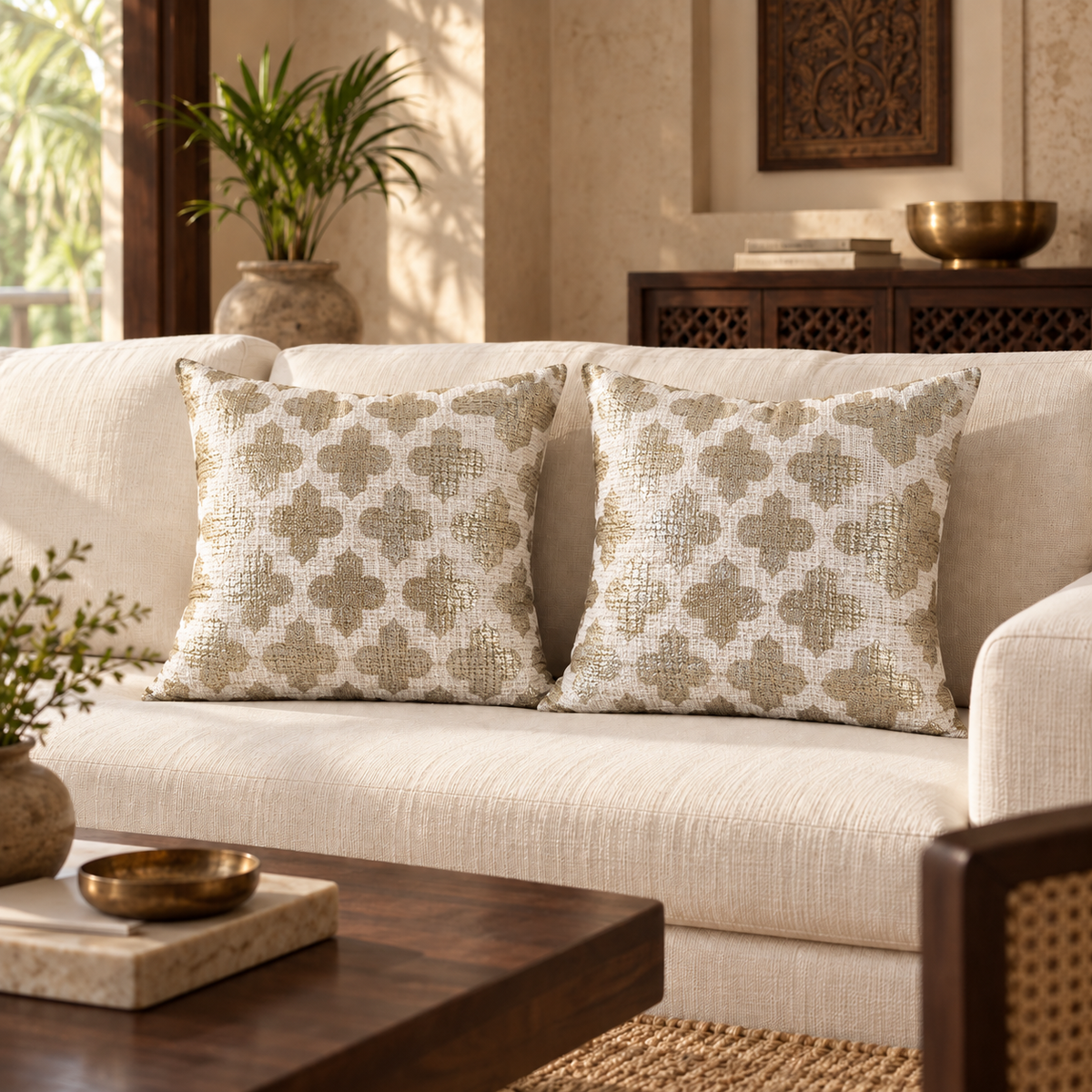 Ivory & Gold Cushion Covers – Set of 2
