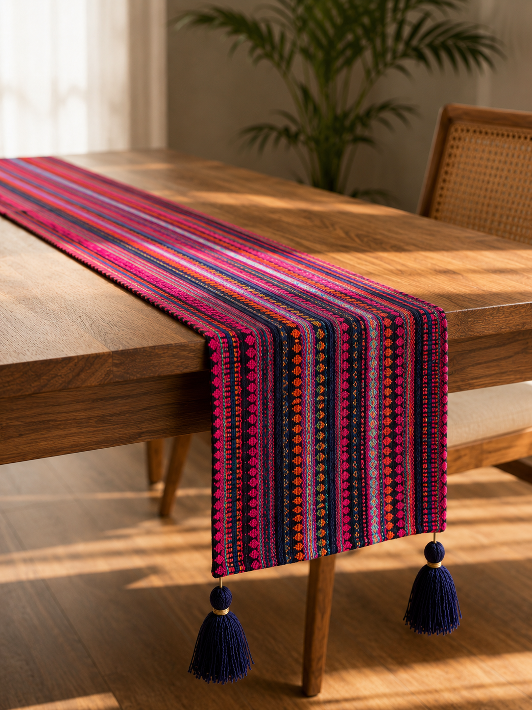 Navy and Hot Pink Table Runner with Tassels