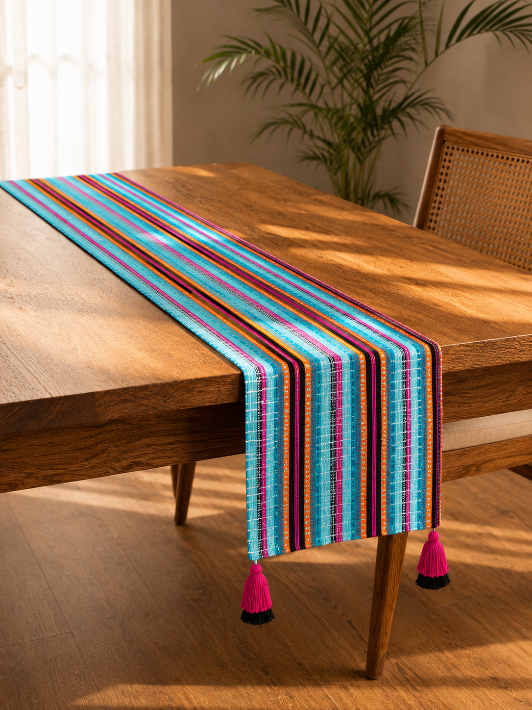 Vivid Turq Table Runner with Tassels