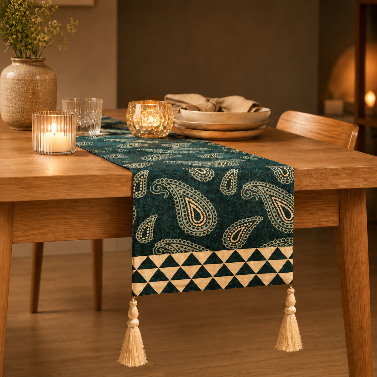 Dancing Paisley Table Runner - Teal