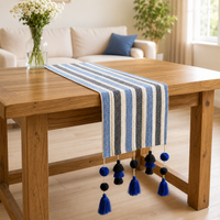 Tasseled Table Runner - Black & Blue