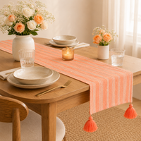 Peach & Silver Striped Table Runner