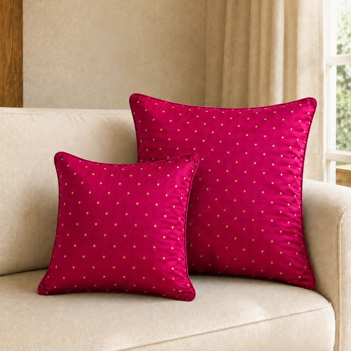 Gold Dot Cushion - Magenta Pink