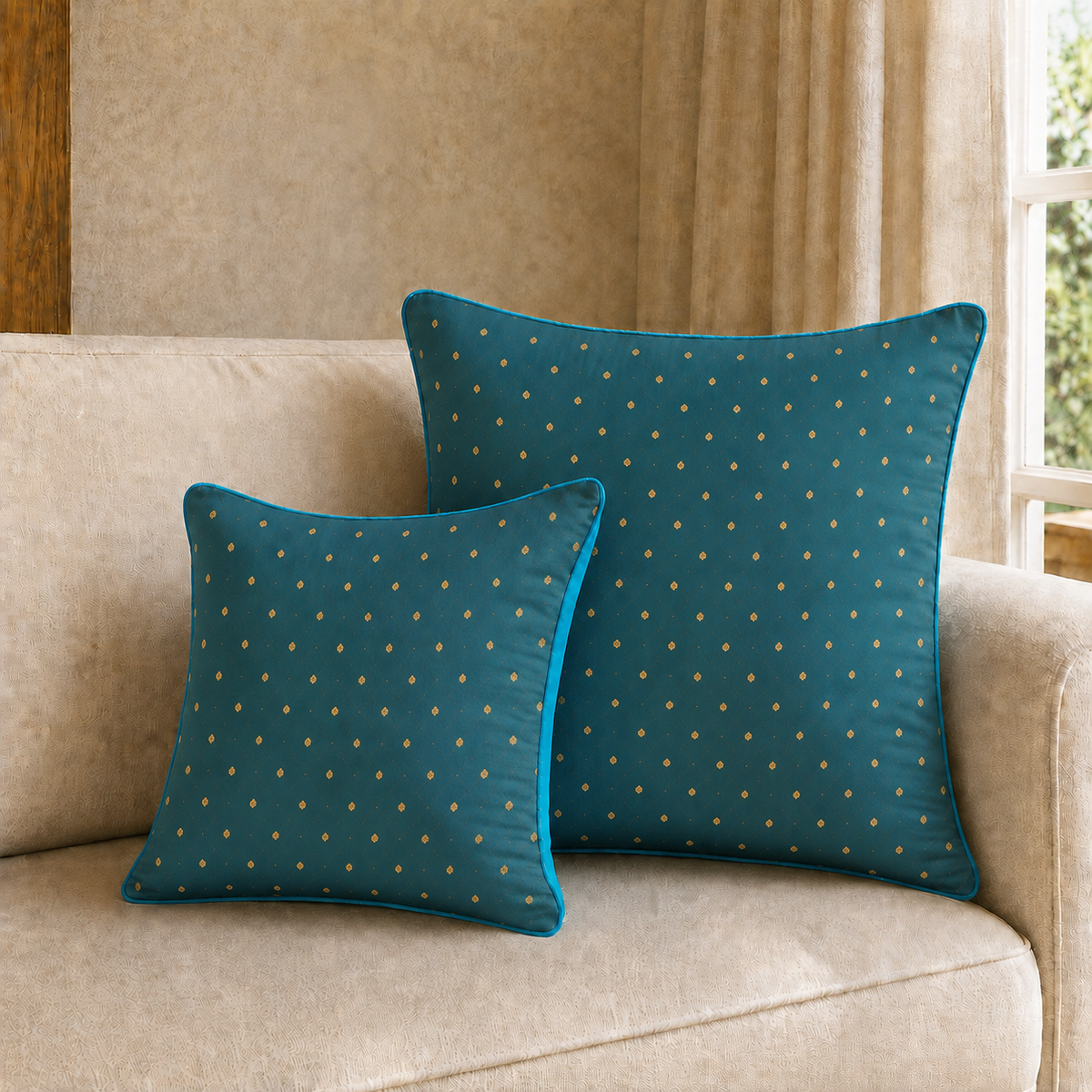 Gold Dot Cushion - Teal