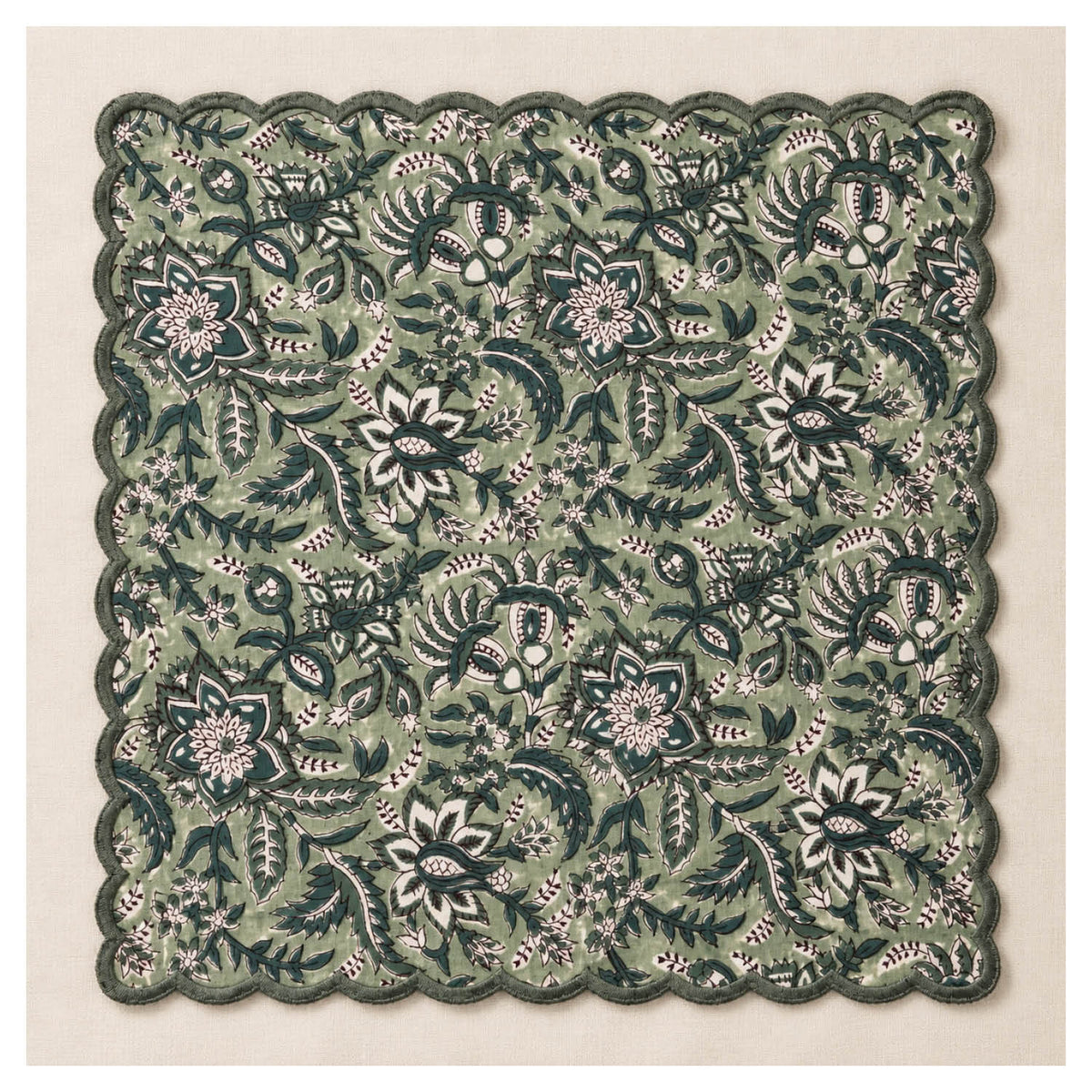 Floral Scalloped Cotton Napkins – Sage
