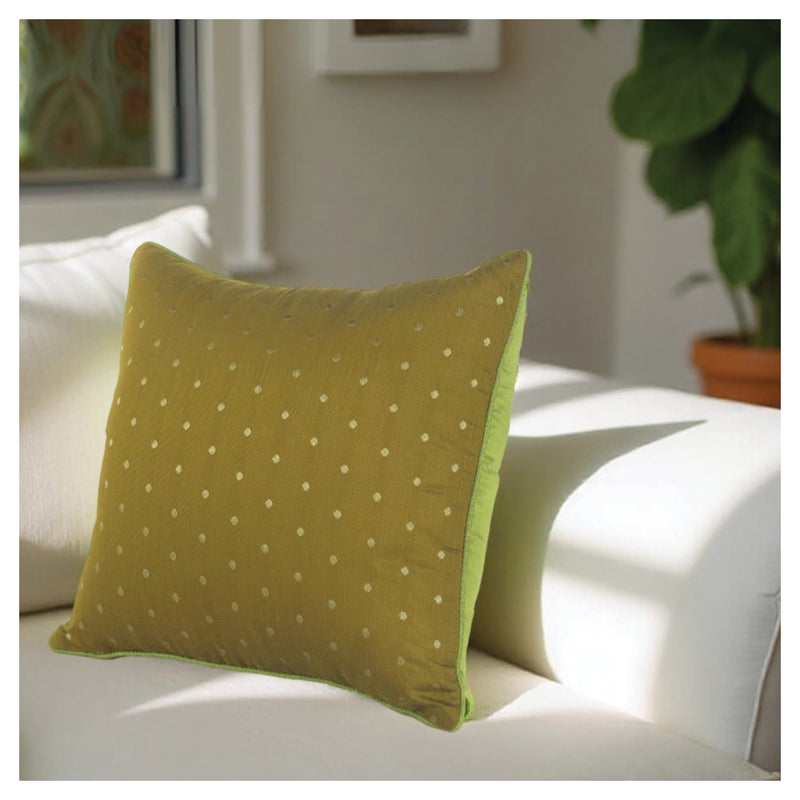 Gold Dot Cushion - Olive Green
