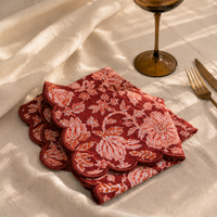 Spelt Shimmer Mats & Scalloped Napkins Set – Maroon