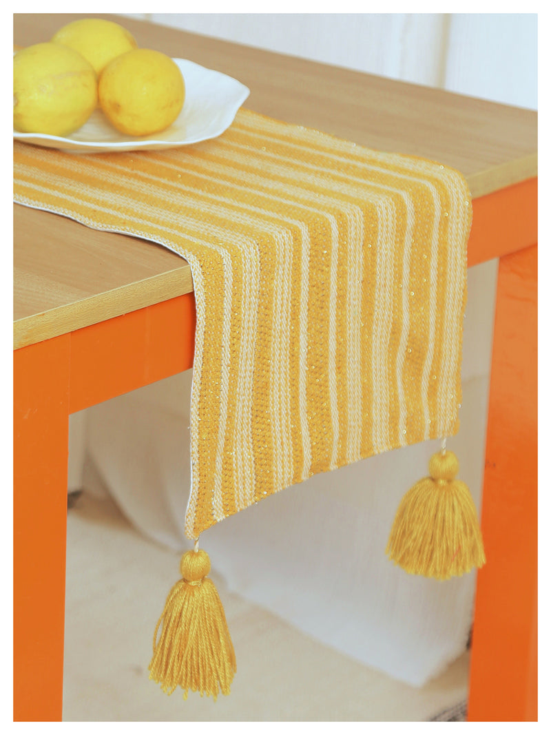 Mustard & Silver Striped Table Runner