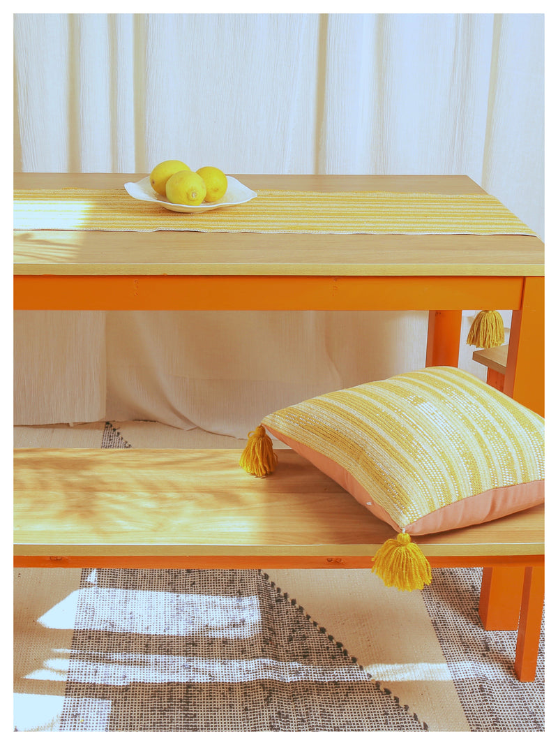 Mustard & Silver Striped Table Runner