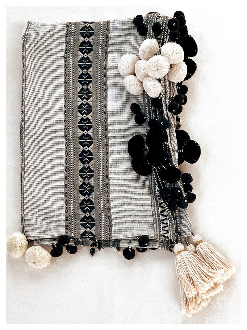 Embellished Cotton Stole - Grey