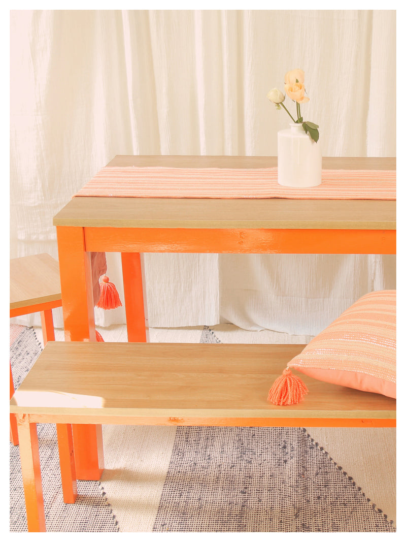 Peach & Silver Striped Table Runner