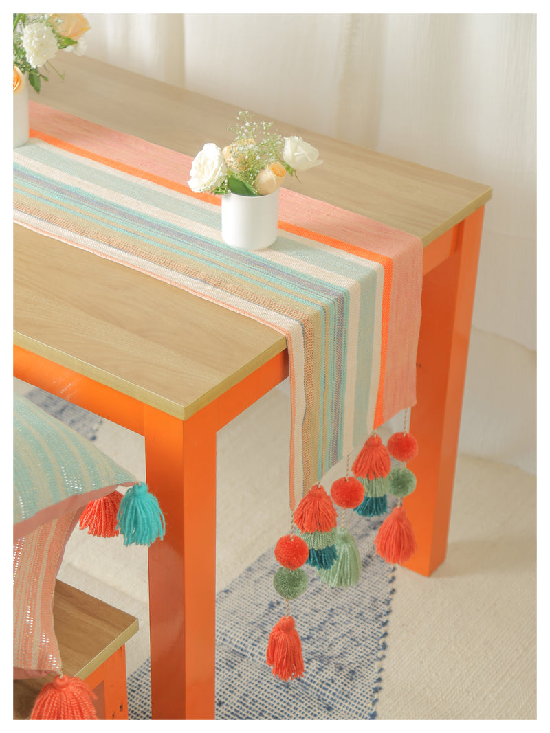 Tasseled Table Runner - Peach Pastels