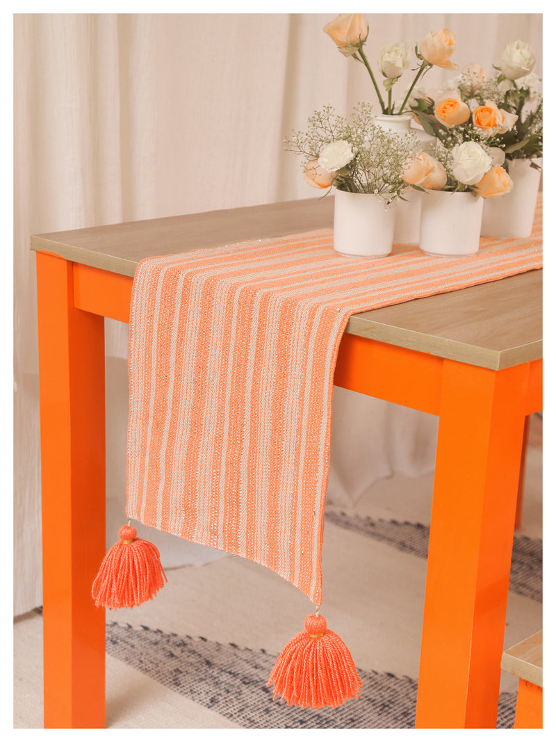 Peach & Silver Striped Table Runner