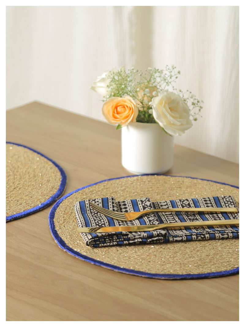 Spelt Shimmer Round Table Mats - Blue