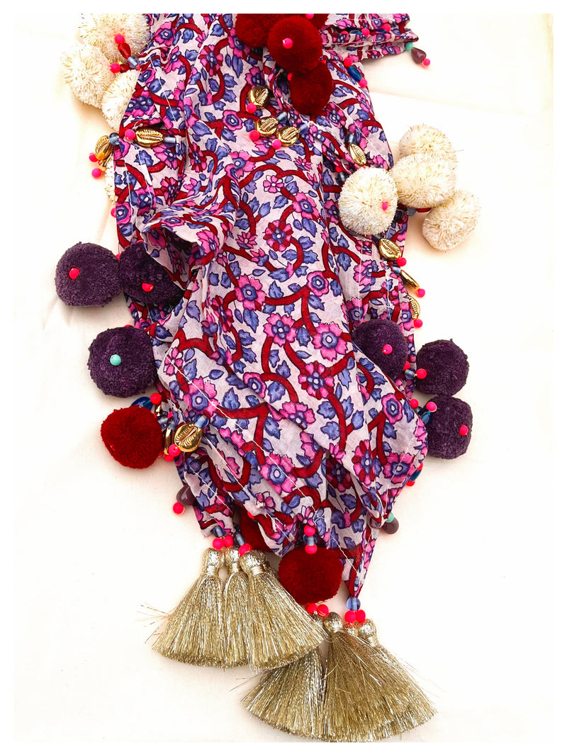 Embellished Cotton Stole - Purple Floral