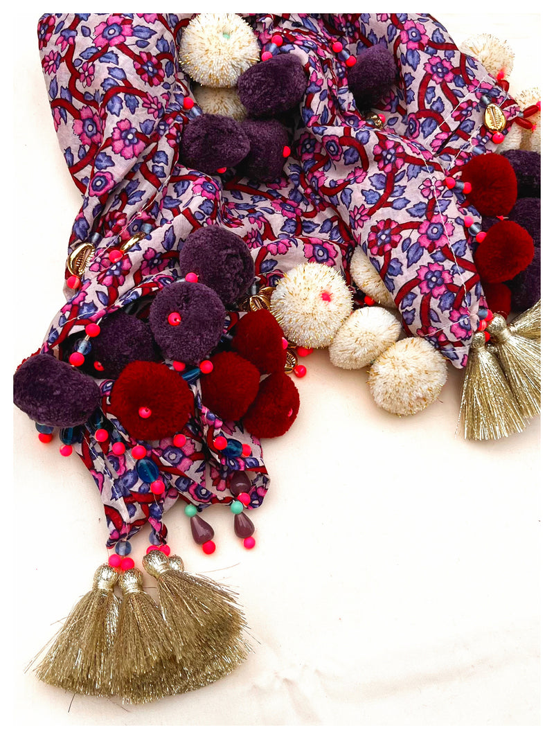 Embellished Cotton Stole - Purple Floral