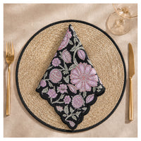 Floral Scalloped Cotton Napkins – Black