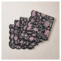 Floral Scalloped Cotton Napkins – Black