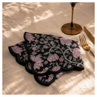 Floral Scalloped Cotton Napkins – Black