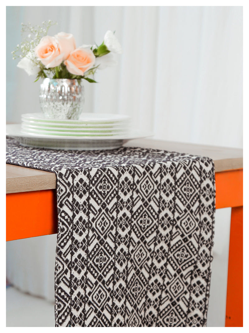 Black & White Table Runner with Tassels