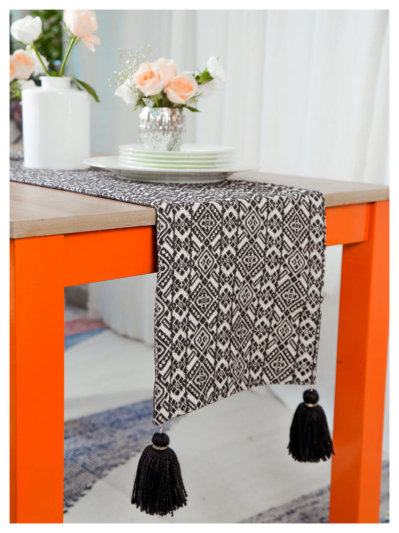 Black & White Table Runner with Tassels