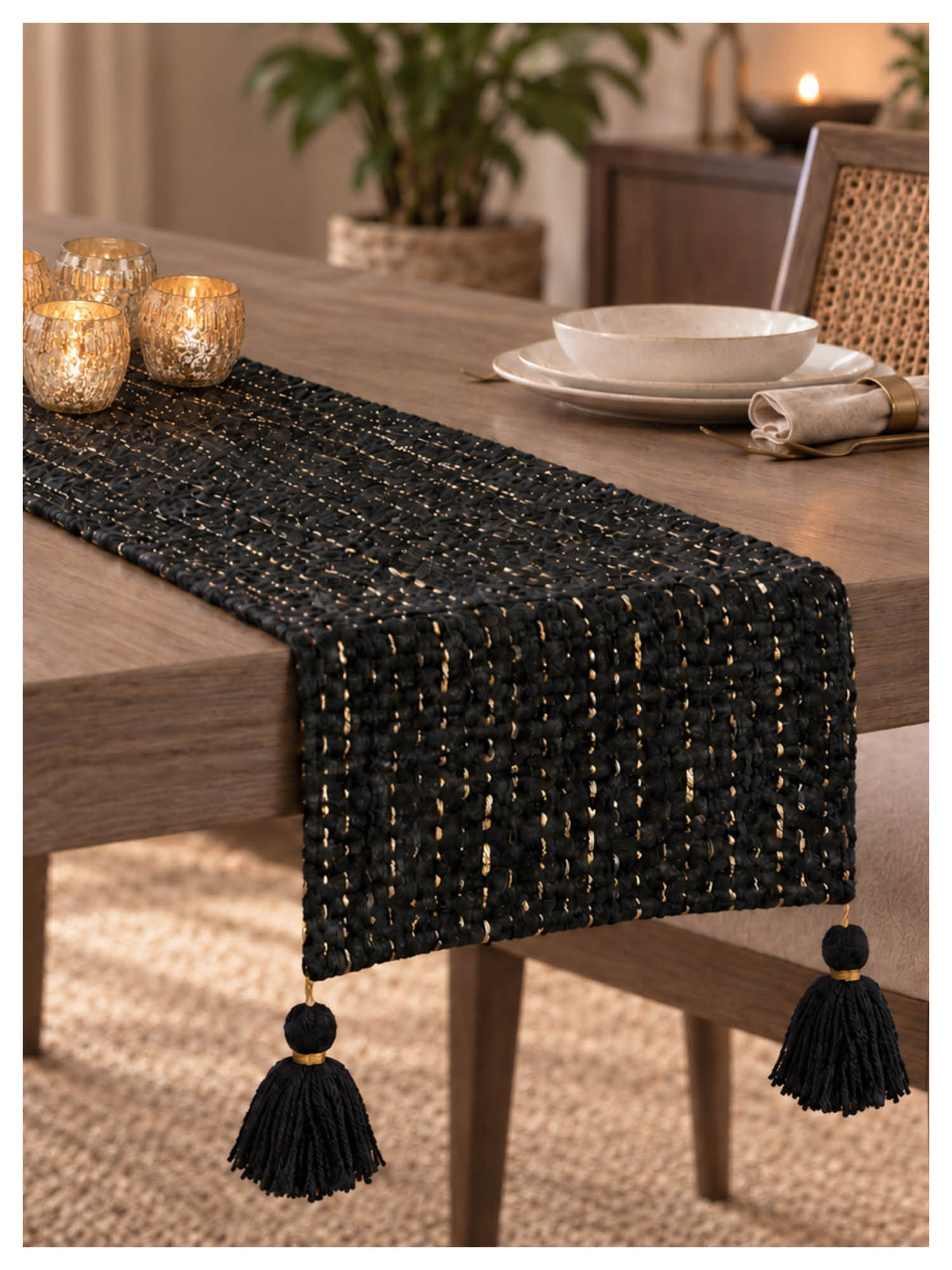 Gold Weave Table Runner – Black