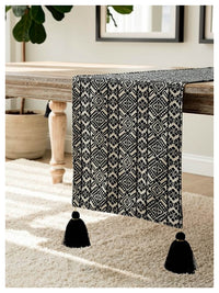 Black & White Table Runner with Tassels