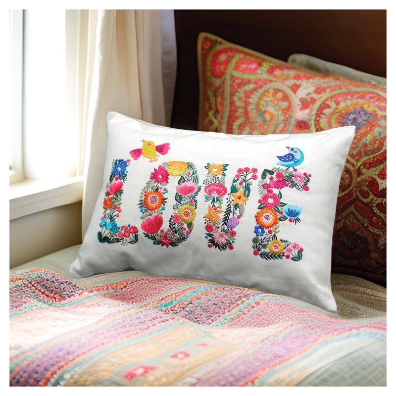Vibrant Embroidery Love Cushion
