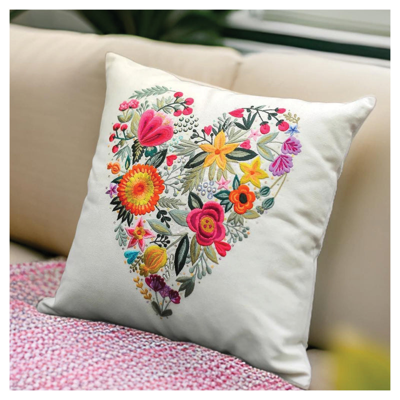 Floral Embroidery Heart Cushion