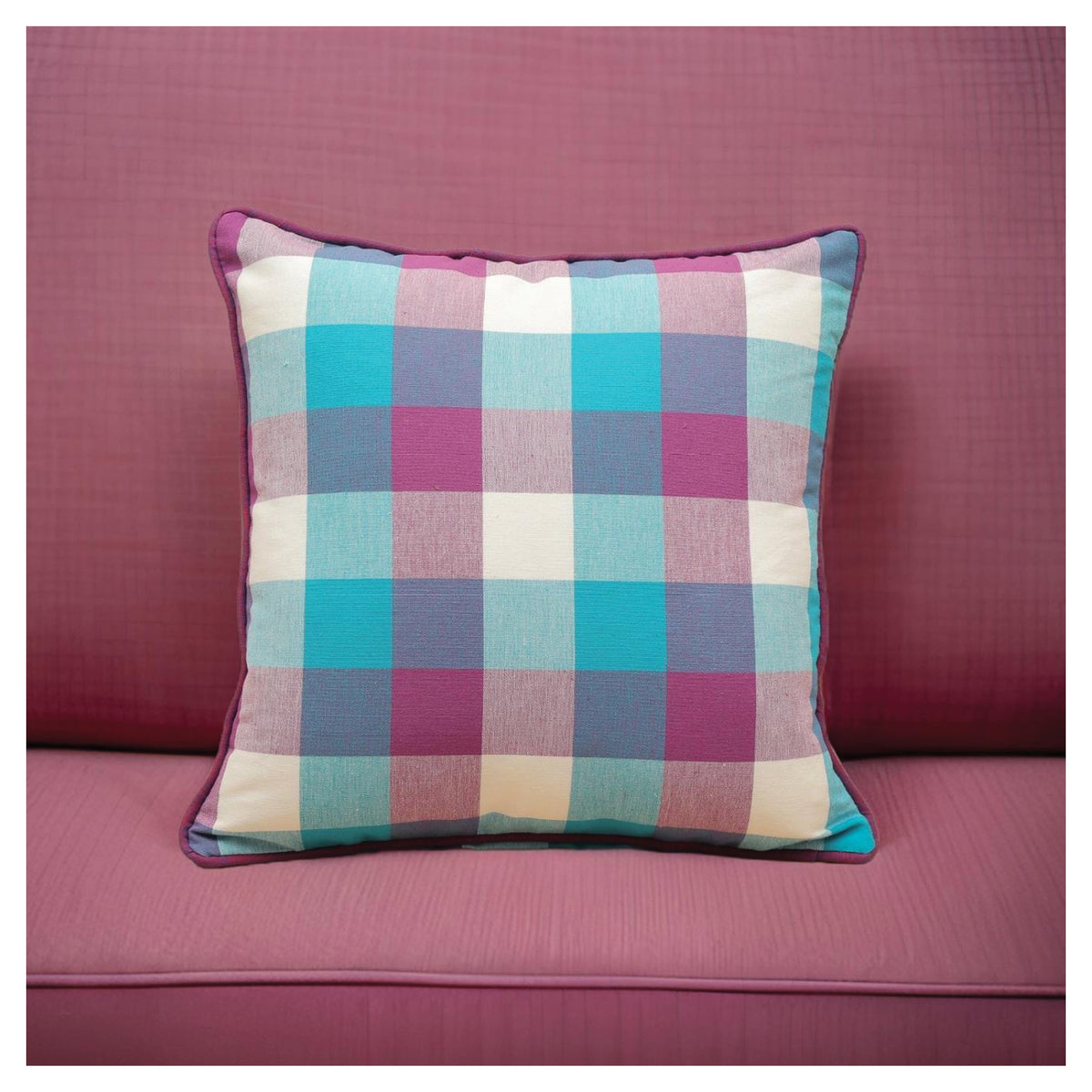 Medium Checkered Autumn Cushion - Violet Bloom - Set of 2