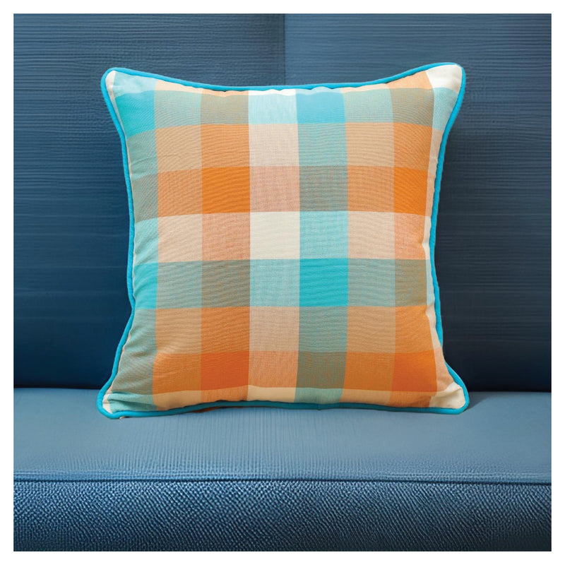 Medium Checkered Autumn Cushion - Harvest Orange - Set of 2
