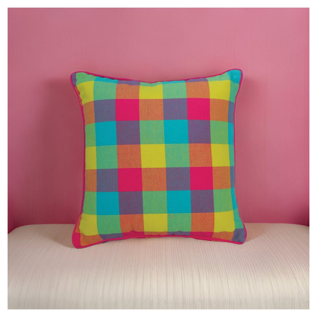 Medium Checkered Summer Cushion - Sorbet Pink - Set of 2