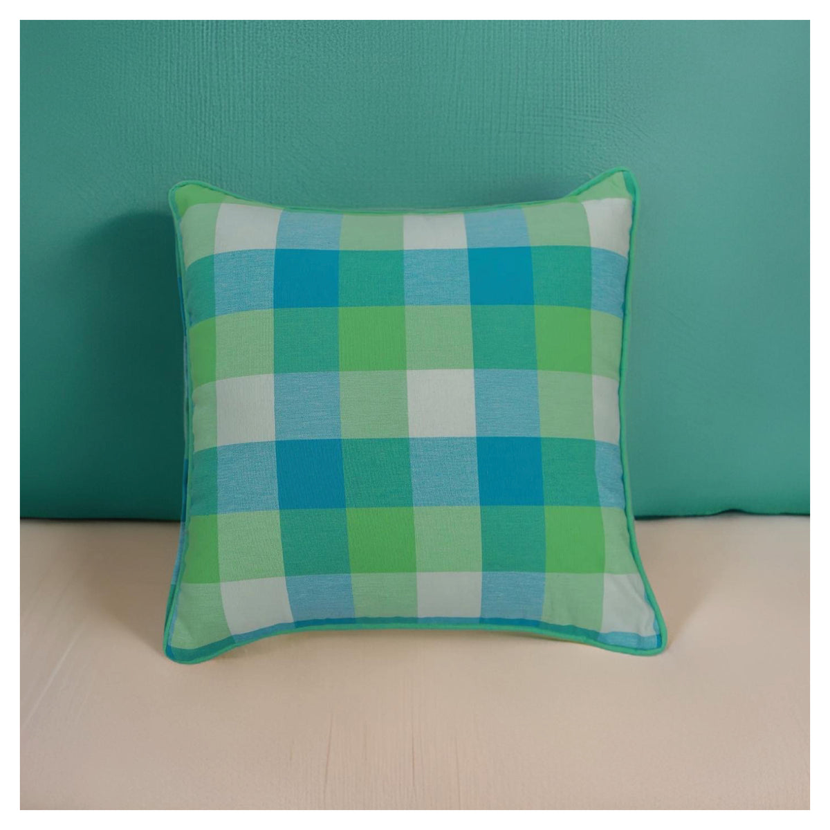 Medium Checkered Summer Cushion - Sea Green -Set of 2