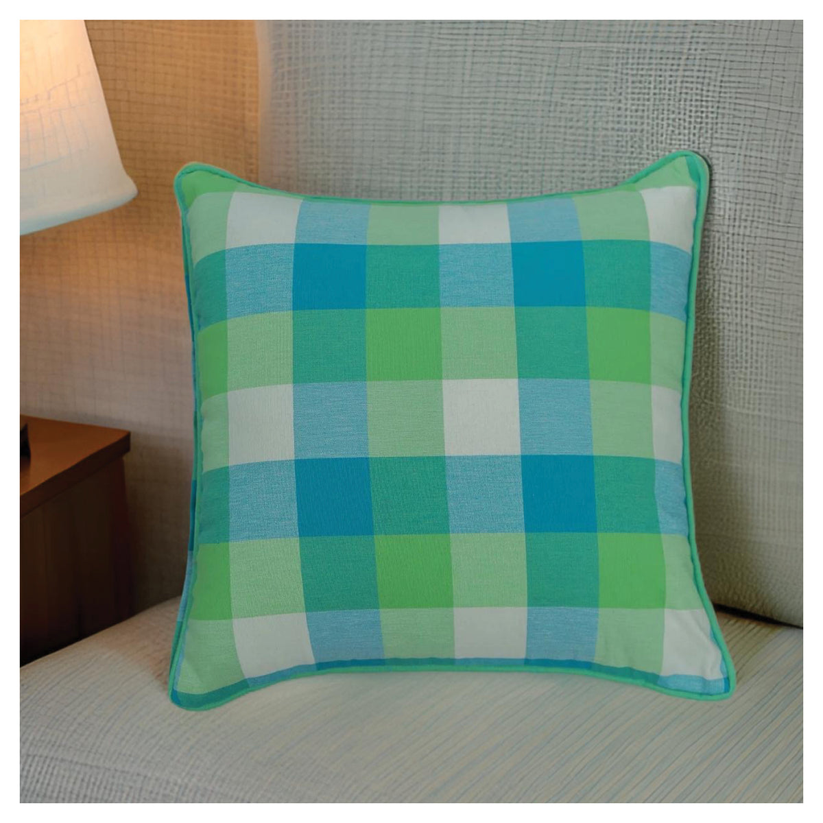 Medium Checkered Summer Cushion - Sea Green -Set of 2