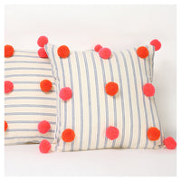 Plush Pompom Cushion - Pink  Orange