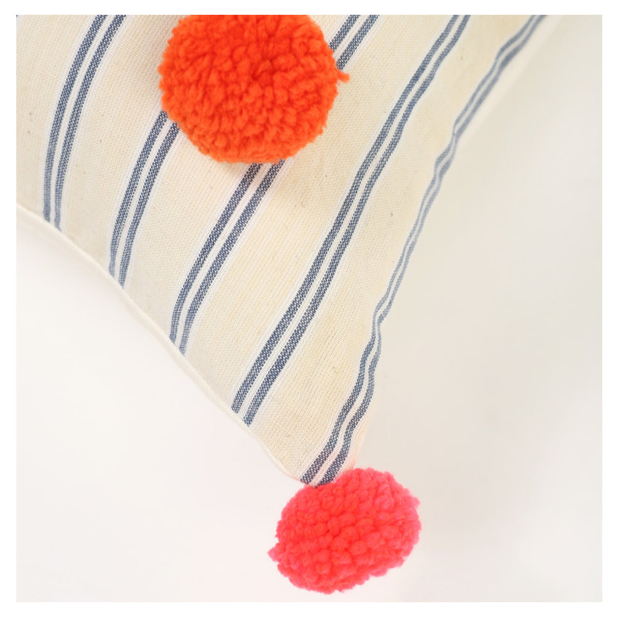 Plush Pompom Cushion - Pink  Orange