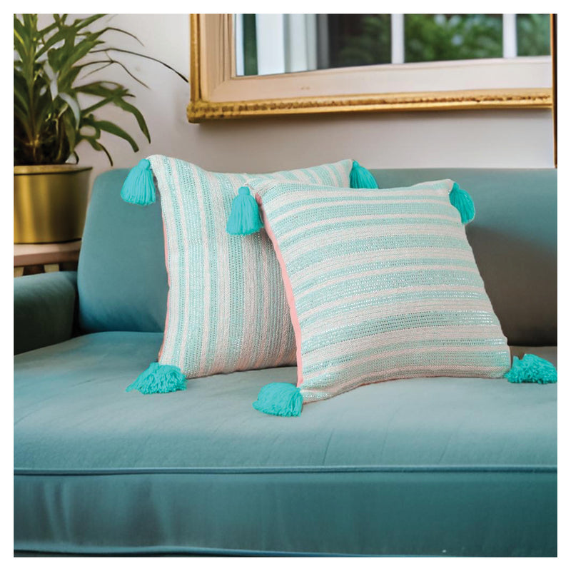 Sunlit Stripes Cushion - Aqua - Set of 2