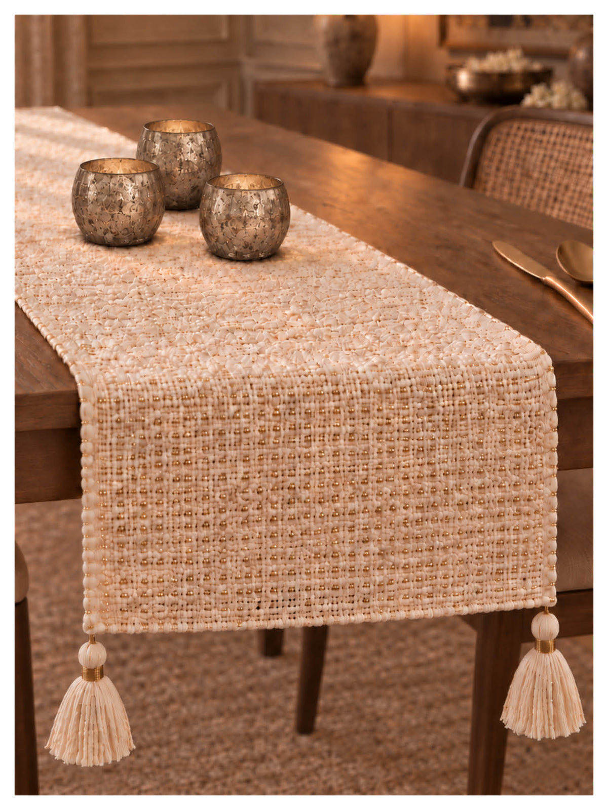 Gold Weave Table Runner – Ivory