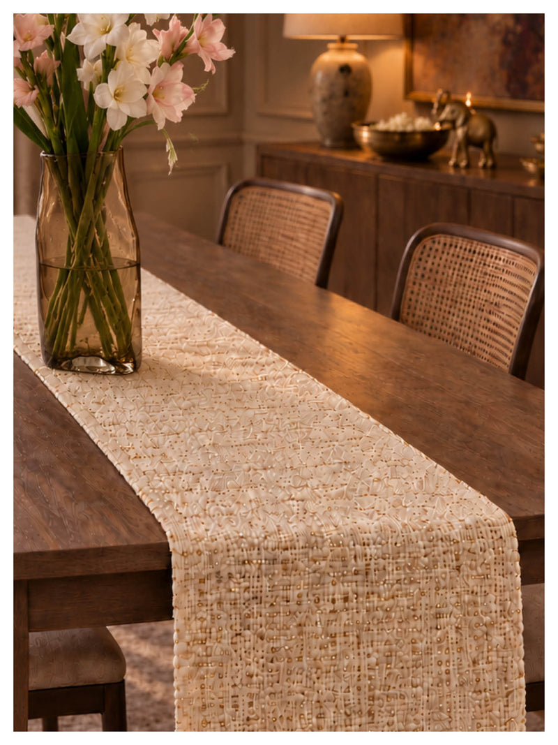 Gold Weave Table Runner – Ivory