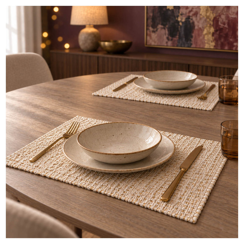 Gold Weave Placemats – Ivory