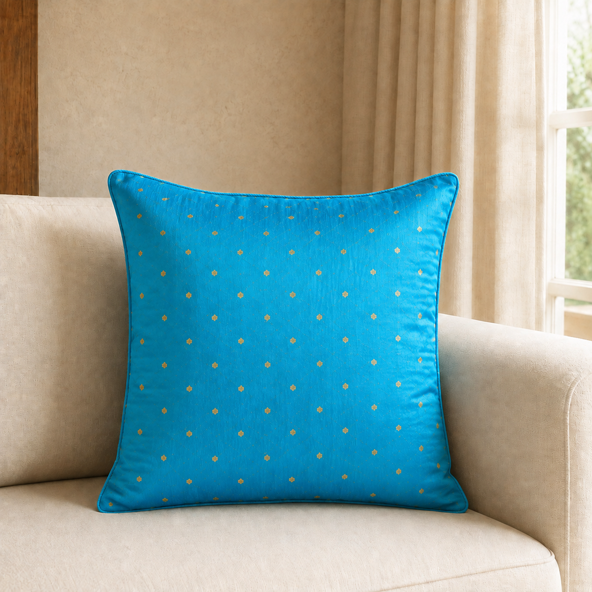 Gold Dot Cushion - Turquoise