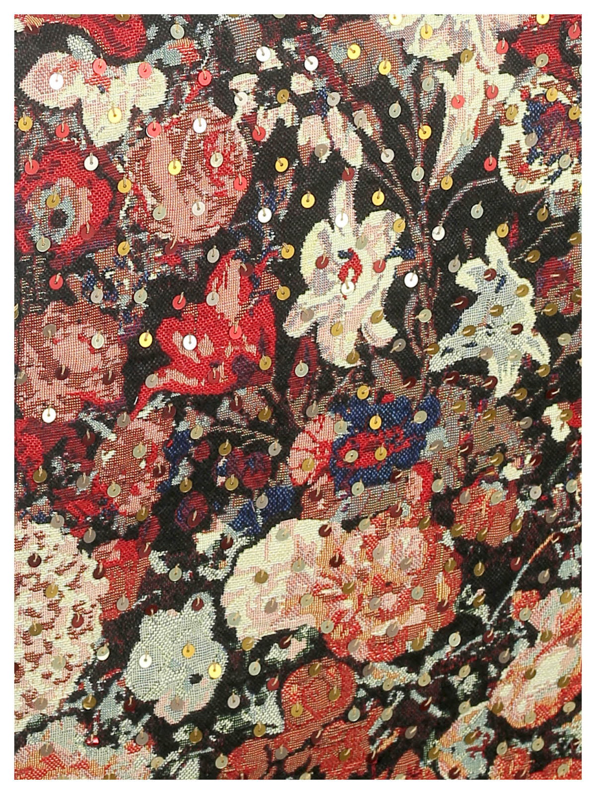 Floral patterned fabric with sequins on a black background