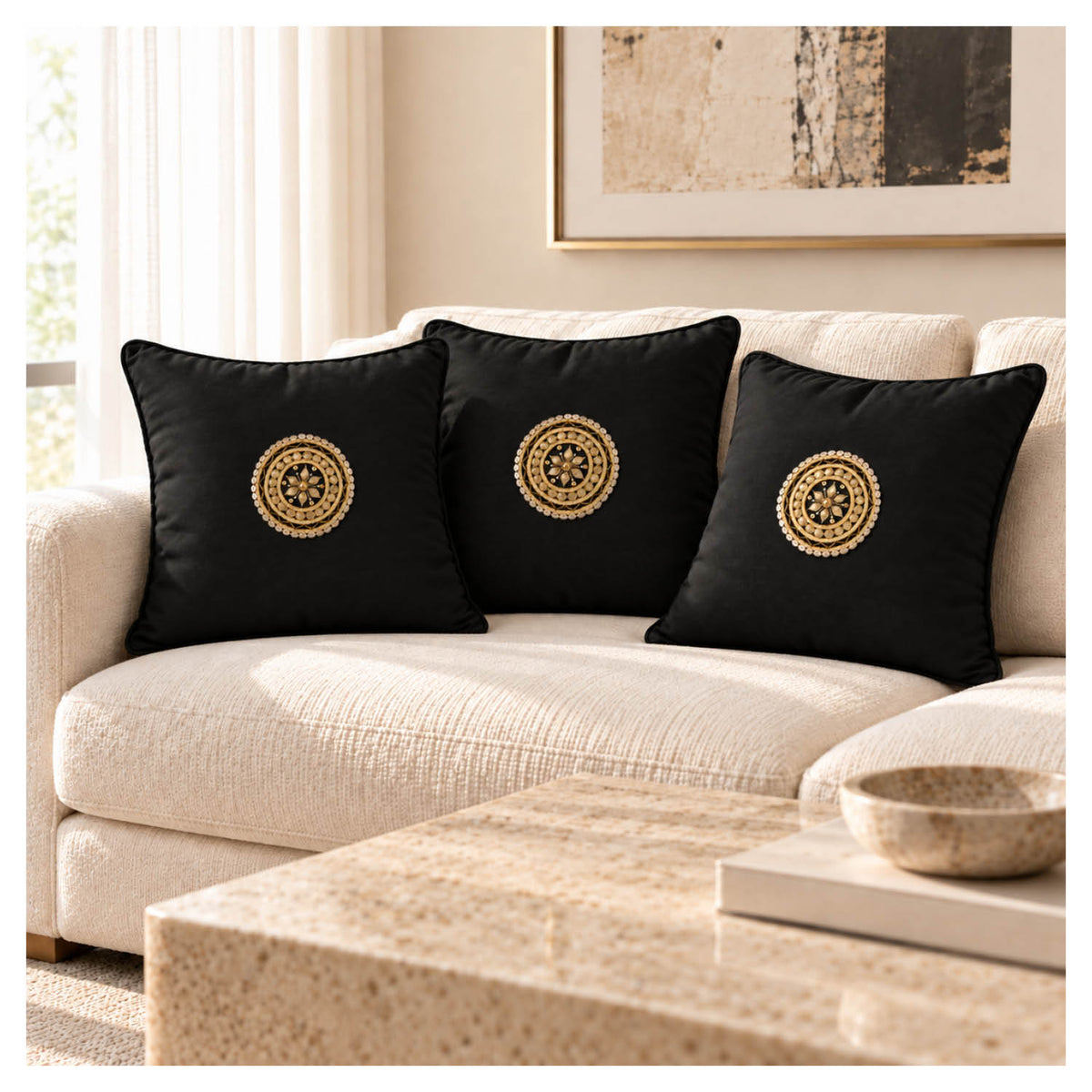 Gota Motif Cushion - Black