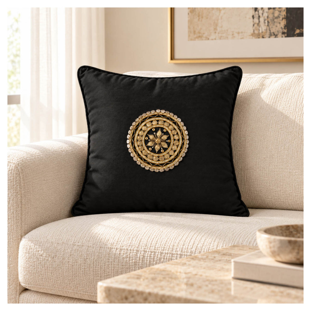 Gota Motif Cushion - Black