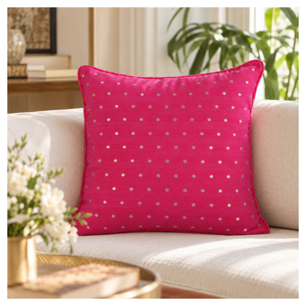 Gold Dot Cushion - Magenta Pink