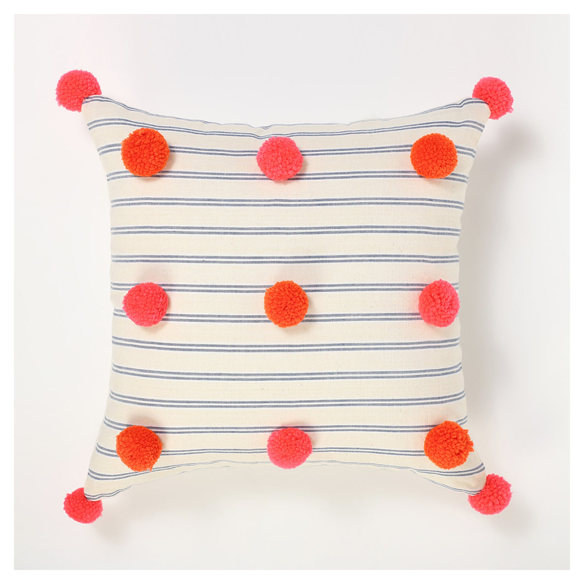 Plush Pompom Cushion - Pink  Orange